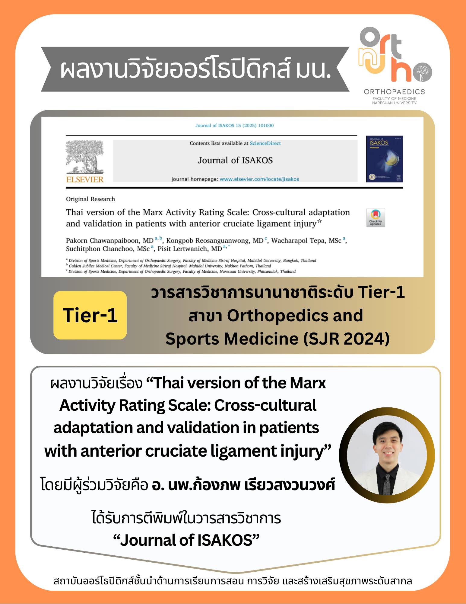 Thai version of the Marx Activity Rating Scale: Cross-cultural adaptation and validation in patients with anterior cruciate ligament injury