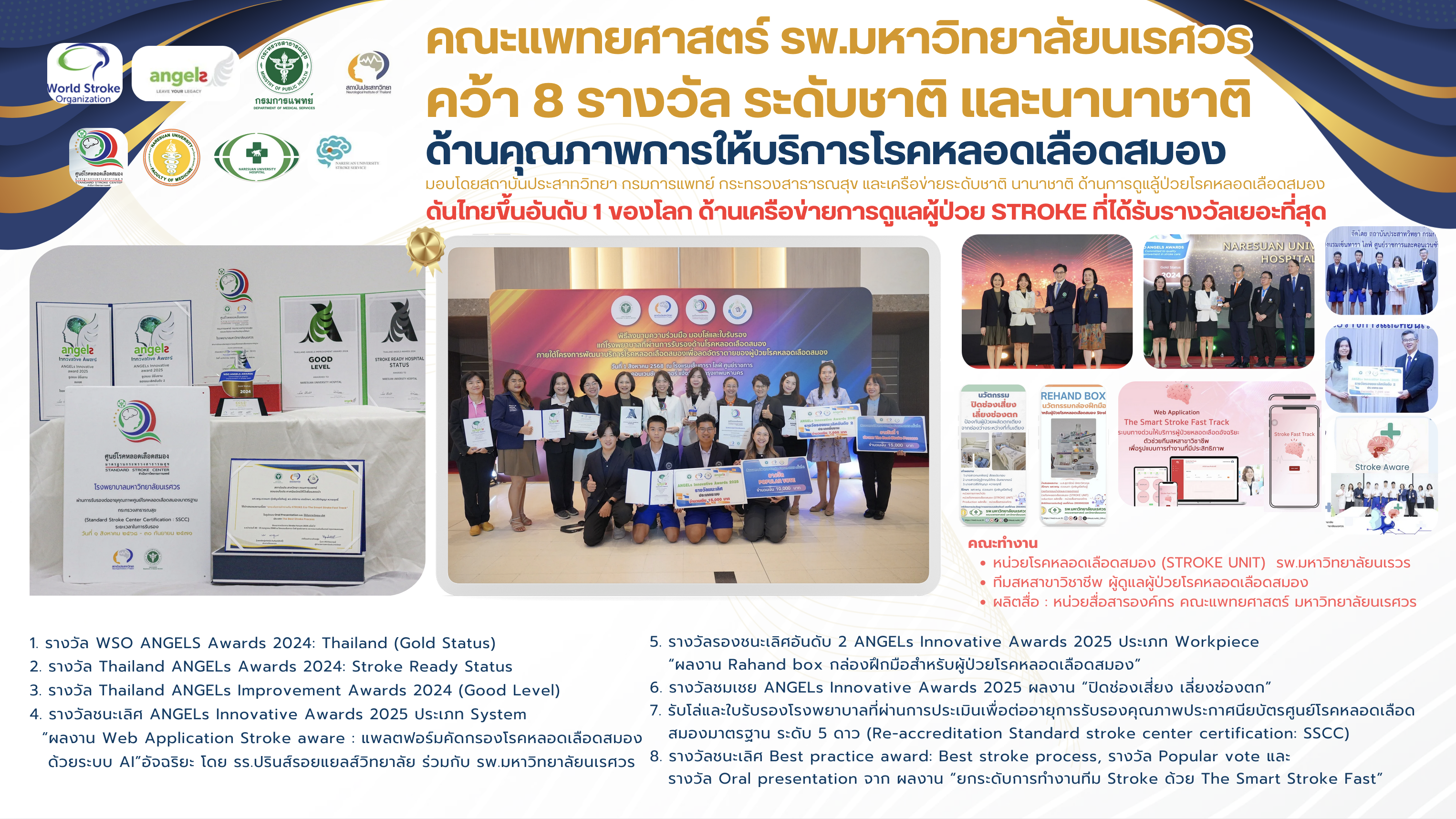 8 รางวัล ระดับชาติ และนานาชาติ ด้านคุณภาพการให้บริการผู้ป่วยโรคหลอดเลือดสมอง (STROKE)